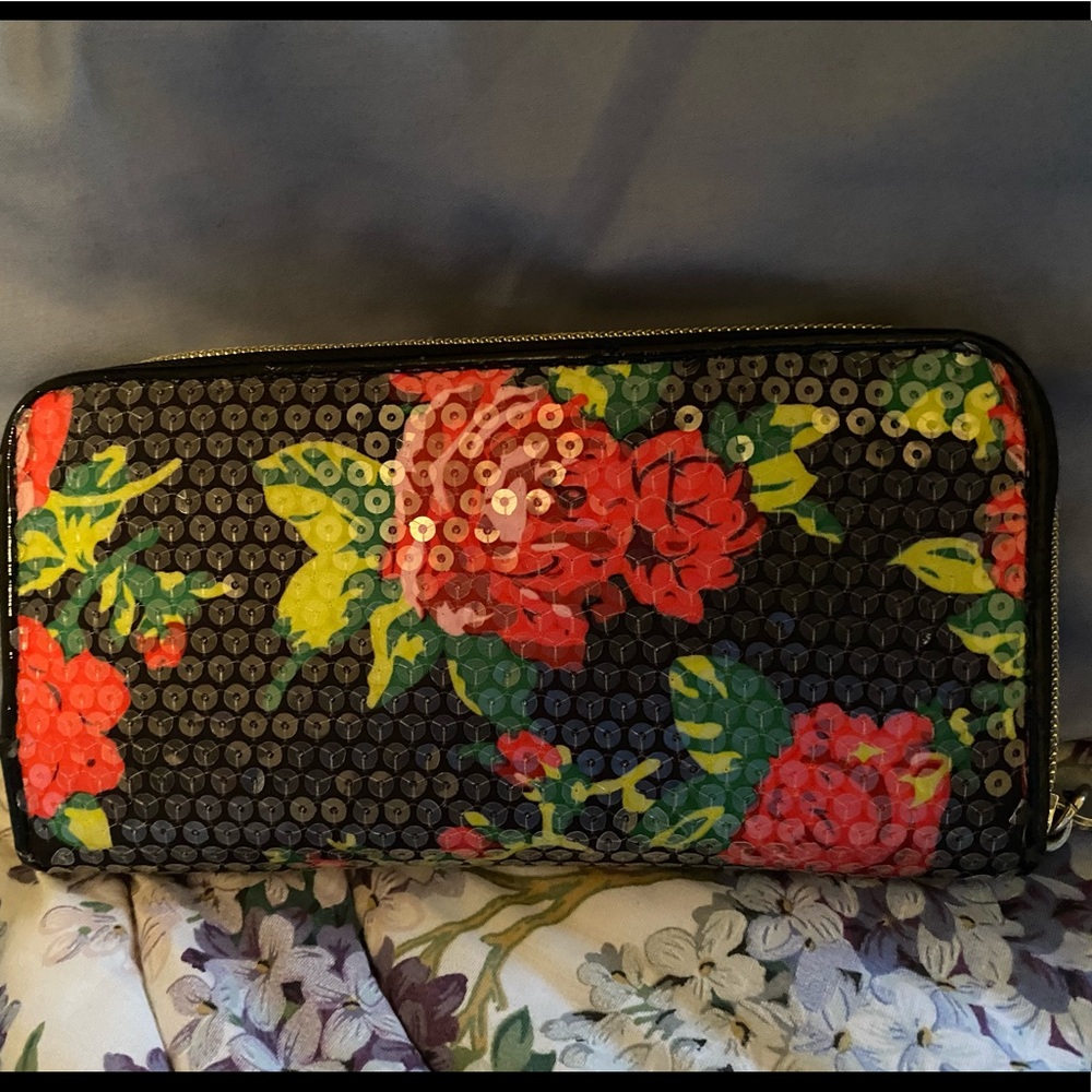 Betsey Johnson Sequined Floral Clutch Wallet - Picture 2 of 5